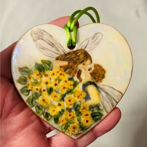 Heart-Shaped Fairy Ornament with Yellow Flowers